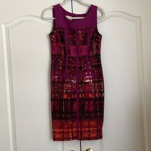 Beautiful Donna Morgan fuschia and orange sleeveless sheath dress , size 4, EUC